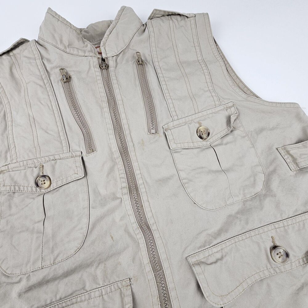Vintage 80s Banana Republic Safari Vest Mens L Khaki Utility Fishing Travel